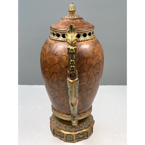 JOHN RICHARD 21"x17" Caramel & Bronzetone Ornate Lidded Pedestal URN Home Decor - Picture 2 of 8